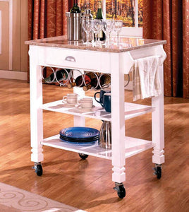 White Caster / Marble Kitchen Island