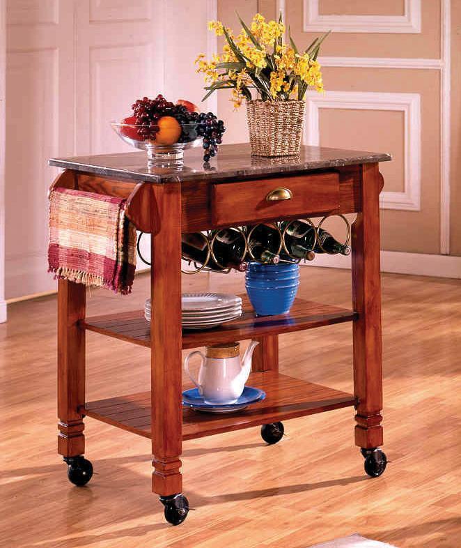 Oak Caster / Marble Kitchen Island