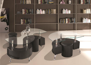 Black Coffee Table: Clear Glass Only (Box 1 of 3) Table Base (Box 2 of 3) Table 2 Stools (Box 3 of 3), 2x Black End Table: Clear Glass Only (Box 1 of 3) Table Base (Box 2 of 3) Table 1 Stool (Box 3 of 3)