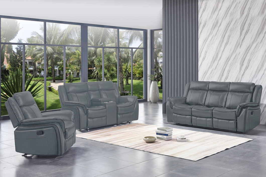 Gray Reclining Sofa w/Drop-Down Table and Power Station, Gray Reclining Console Loveseat w/Power Station