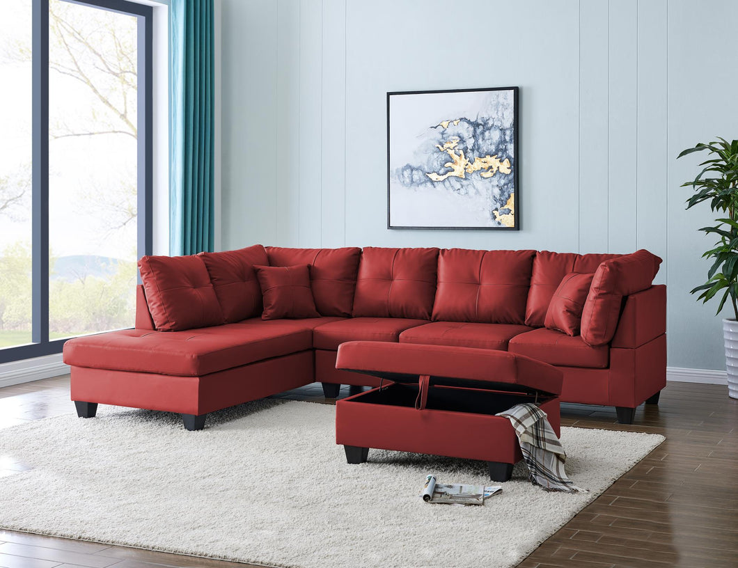 Red Sectional:
LAF Chaise (Box 1 of 2)
RAF Sofa (Box 2 of 2)
, Red Storage Ottoman