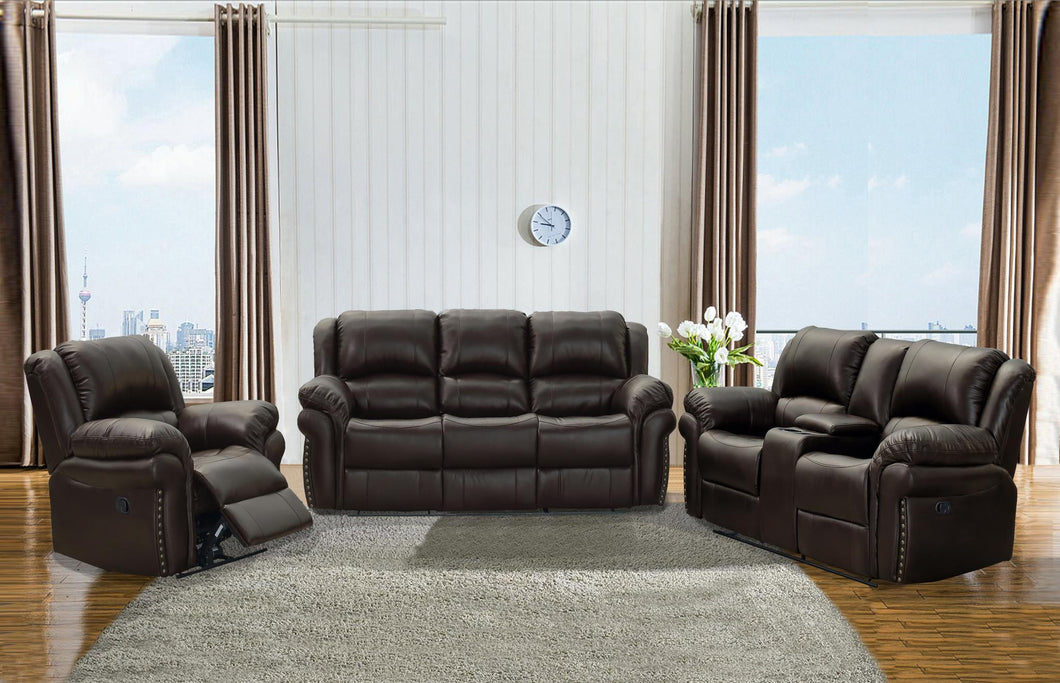 Brown Power Reclining Loveseat w/Console