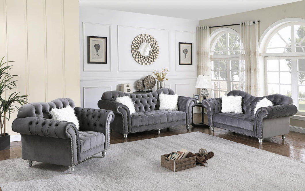 Gray Velvet Sofa w/Wooden Legs:
(Box 1 of 3)
(Box 2 of 3)
(Box 3 of 3)