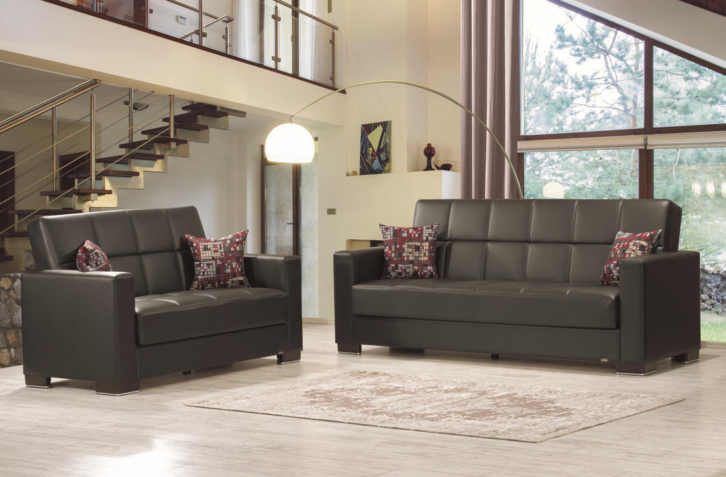 Black PU Click Clack Chair:
Seat & Back (Box 1 of 2)
Loveseat Or Chair Arms (Box 2 of 2)