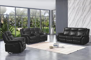 Black Reclining Sofa, Black Reclining Console Loveseat, Black Rocker-Recliner