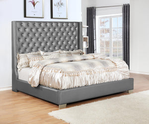 Gray PU Full Bed: 
Headboard (Box 1 of 2)
Footboard, Rails, Slats & Wings (Box 2 of 2)