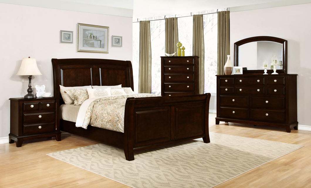 Brown King Sleigh Bed:
Headboard (Box 1 of 3)
Footboard w/Slats (Box 2 of 3)
King Sleigh Rails (Box 3 of 3)