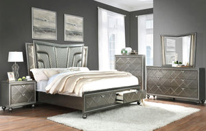 Charcoal King Bed:
King Headboard w/ LED Box (1 of 3)
King Storage Footboard w/Slats Box (2 of 3)
Queen/King Side Rails (3 of 3)
Box may say CB2024