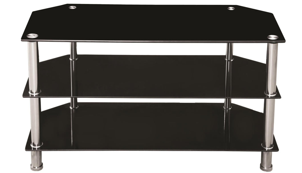 Black Glass TV Stand: Glass 3 PC (Box 1 of 2) Chrome Legs Works For W134 W135 (Box 2 of 2)